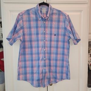 Brooks Brothers Regent Size Large Men's Blue and Pink Checkered Shirt